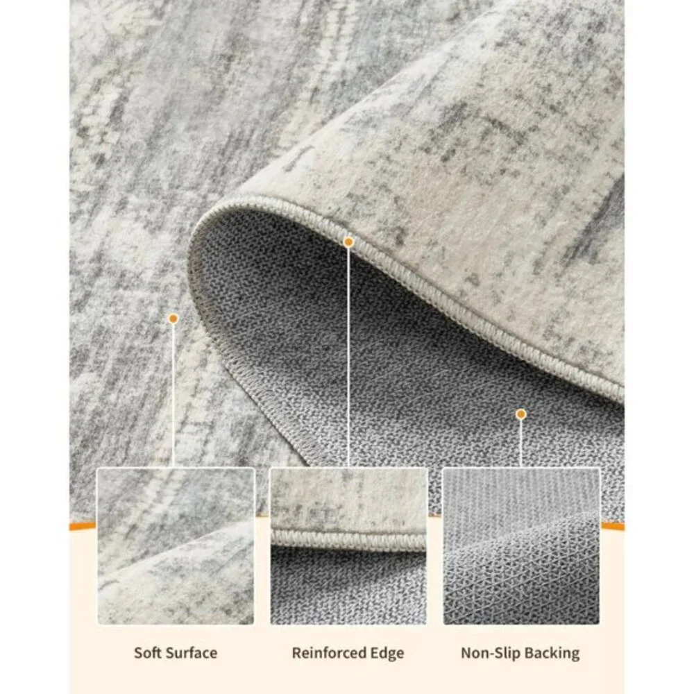 New 8x10 Charcoal Grey Area Rug, Washable Non-Slip Modern Carpet for Home